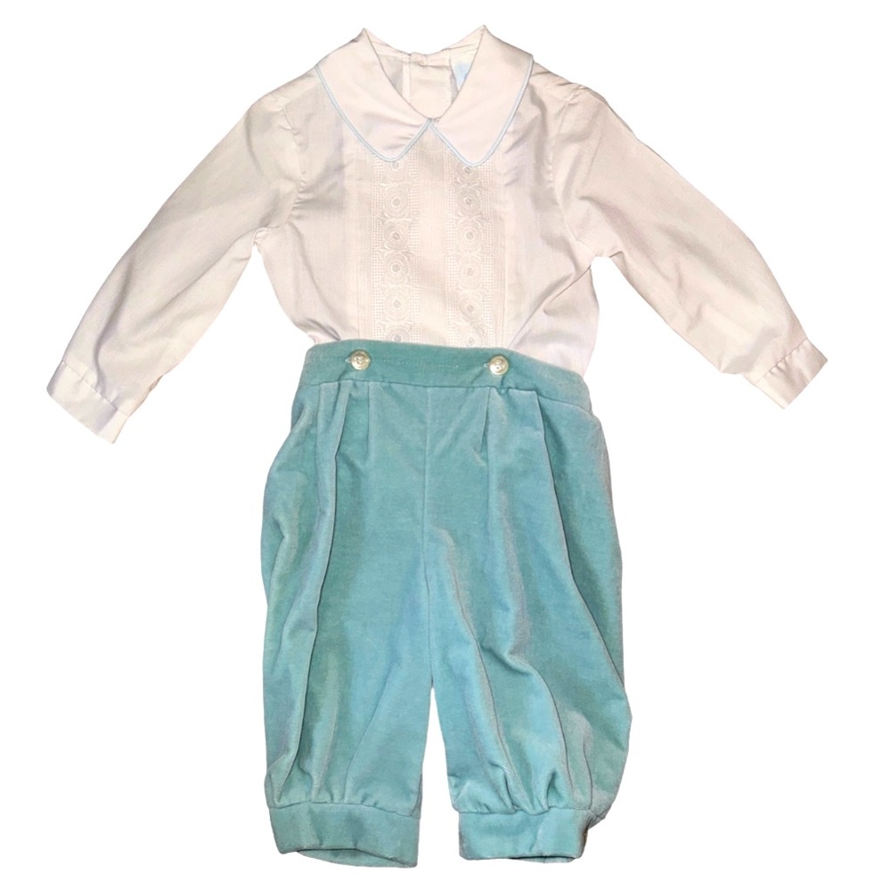 Vintage The Children’s Hour Boys Sage White Suit Romper Knickers Pageboy Size 2